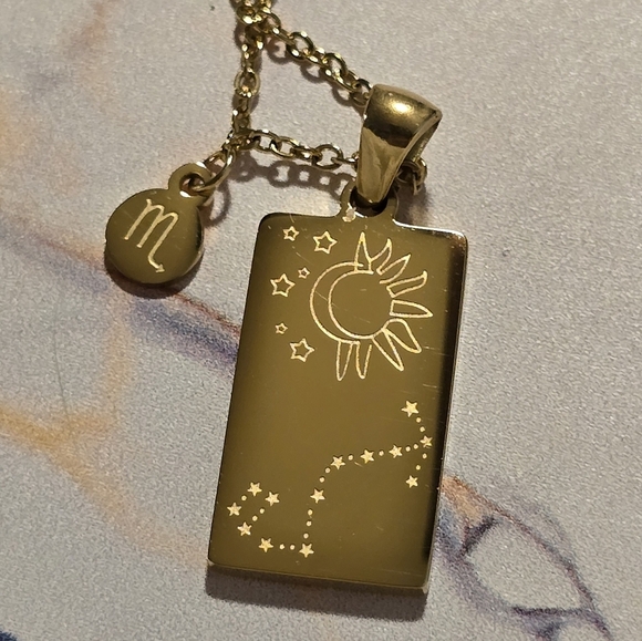 SCORPIO Gold Tone Stainless Steel Constellation Pendant Necklace - Picture 2 of 7